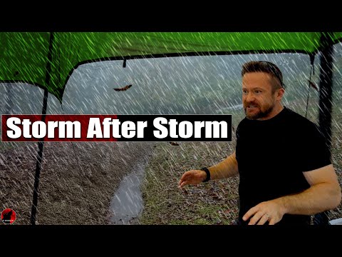 Chaos - Storm Camping Under a Tarp Fortress with a Massive Tent in HEAVY RAIN