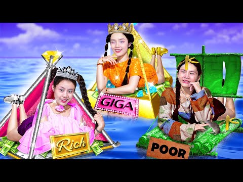 الأغنياء مقابل الفقراء مقابل الأثرياء للغاية! البقاء على قيد الحياة لمدة 24 ساعة على جزيرة مهجورة