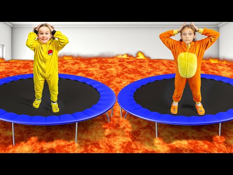 The Floor Is Lava Challenge – Kids Hiding on Trampoline