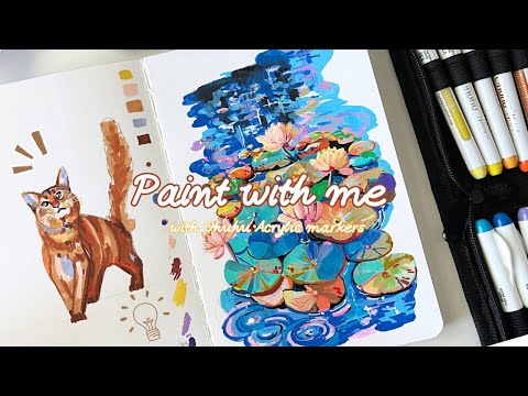 Ohuhu Acrylic Marker Tutorial 🌊 Drawing a Waterlily Scene with Complementary Colors- Relaxing sound
