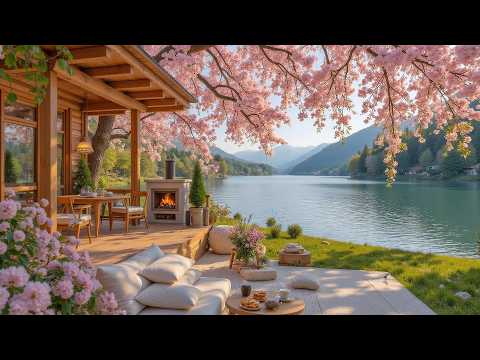 Cozy Spring Lakeside Cottage 🌸🌳 Peaceful Piano Music & Fireplace Sounds for Focus, Study