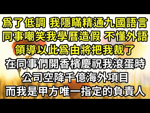 爲了低調,我隱瞞精通九國語言,同事嘲笑我學曆造假,不懂外語,領導以此爲由將我列入裁員名單。在同事們開香檳慶祝我滾蛋時,公司空降千億海外項目,而我是甲方唯一指定的負責人
