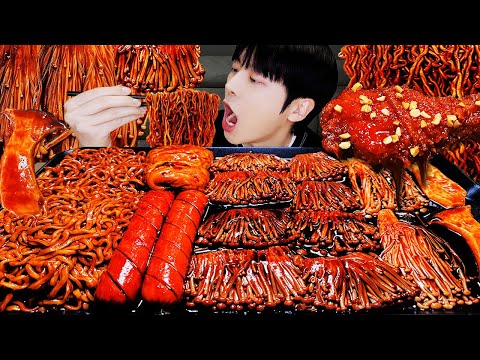 ASMR MUKBANG | 직접 만든 불닭 짜장 버섯 양념치킨 소세지 먹방 & 레시피 FRIED CHICKEN AND FIRE NOODLES EATING
