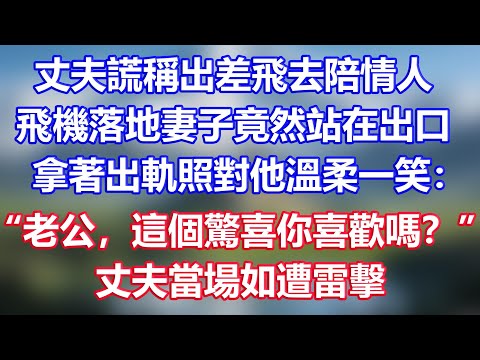 丈夫謊稱出差飛去陪情人，飛機落地妻子竟然站在出口，拿著出軌照對他溫柔一笑：“老公，這個驚喜你喜歡嗎？”丈夫當場如遭雷擊