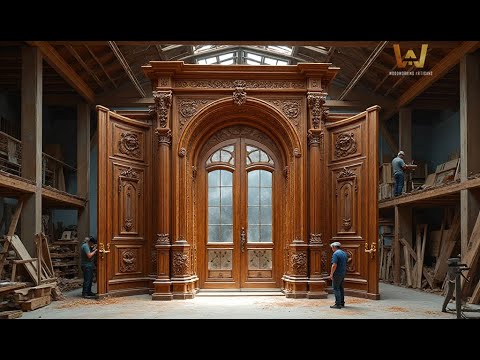 Crafting The World-Class Double-Layer Door Set | Huge Solid Wood Construction & Woodworking Mastery!