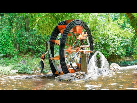 Installing a Giant Water Wheel on Reinforced Concrete Pillars - Unique Water System Project