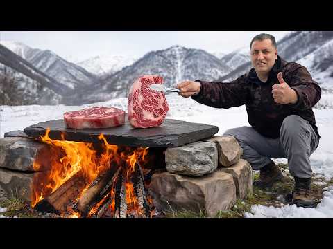 Primal Steaks Cooked on a Hot Stone in the Mountains!