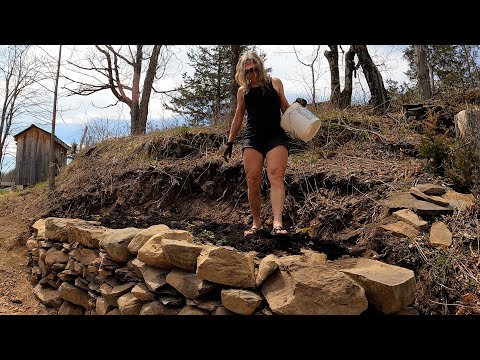 out door kitchen part 2 stone wall and milling wood