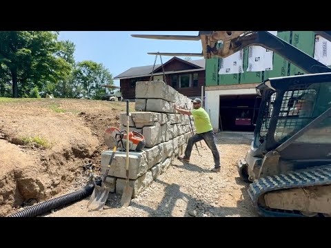 Building a Concrete Block Retaining Wall + Regrading The Yard - House Build #15