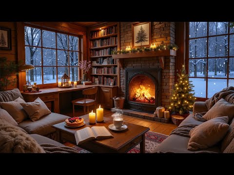 Snowy Christmas Coffee Shop ❄️ Calm Jazz Piano & Fireplace Sounds for Deep Focus & Relaxation