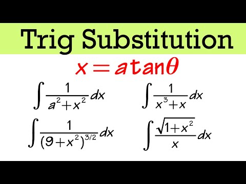Trig substitution integration (x=a tanθ, 4 examples, calculus 2)