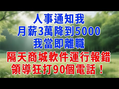 人事通知我月薪3萬降到5000，我當即離職，隔天商城軟件運行報錯，領導狂打90個電話！#人生感悟 #故事分享 #故事頻道 #职场 #打脸
