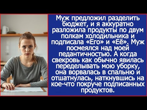 Муж разделил бюджет, и я разложила продукты по двум полкам холодильника и подписала «Его» и «Её».