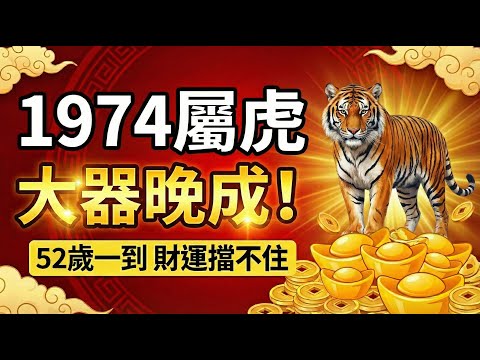 1974年屬虎人，天生聰明卻大器晚成？52歲一到，就像「開了掛」，福祿雙旺、財運攔都攔不住！#1974年屬虎 #屬虎運勢 #生肖虎 #生肖虎運勢 #屬虎 #生肖虎2026運勢 #甲寅虎 #2026屬虎