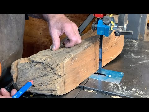 Richard Raffan cuts split Huon pine into clean woodturning blanks