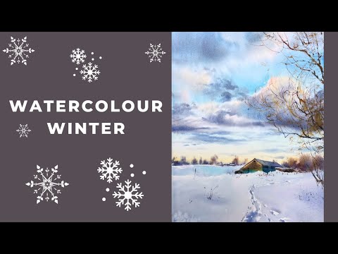 How to Paint a Snowy Landscape in Watercolor | Winter Painting | Eugenia Gorbacheva