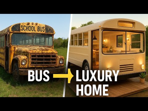 Man Converts an Old School Bus into a Fully Equipped Dream Home 🔥🏡  Start to Finish Build