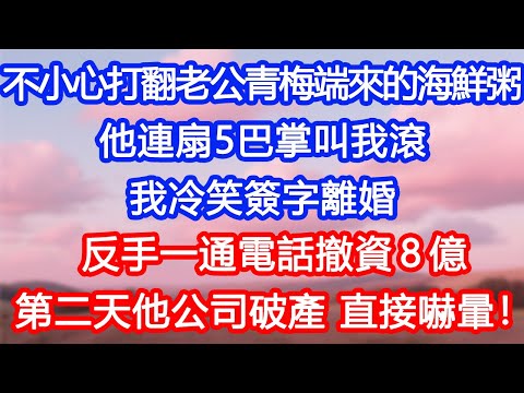 【情感故事】不小心打翻老公青梅端來的海鮮粥。他連扇5巴掌叫我滾。我冷笑簽字離婚,反手一通電話撤資8億。隔天他公司破產,直接嚇暈!#故事 #人生哲理 #婚姻 #出軌 #爽文