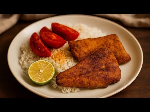 “Golden Fried Fish with Steamed Rice 🍋✨”