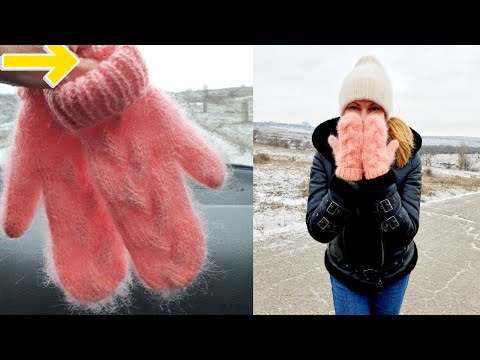 МК Варежки из мохера в две нити с узором "Коса с тенью" Связать теплые и красивые варежки просто.