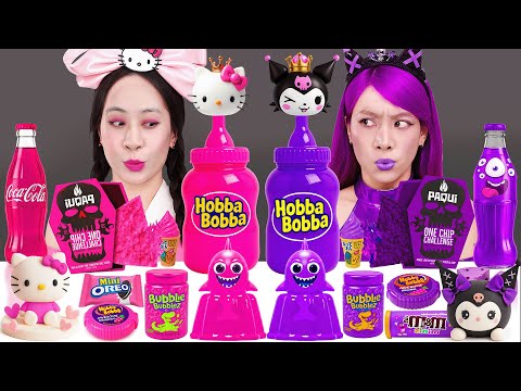 Pink Food vs Purple Food Challenge 핑크 퍼플 푸드 챌린지 | Hello Kitty vs Kuromi Mukbang ASMR by LUBYBOBA