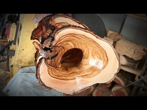 wood turning  How to turn a triple natural edge olive wood vase