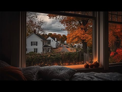 Gloomy Fall Rain From A Neighborhood In Salem🍂🌧️Calm Rain Ambience For Reading, Sleeping, Etc.