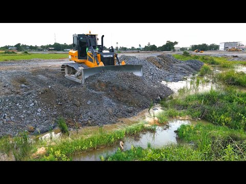 Dozer DH17C3 Perfectly Bilding Road Construction Over The Water Using Stones For Fill Clean Forest