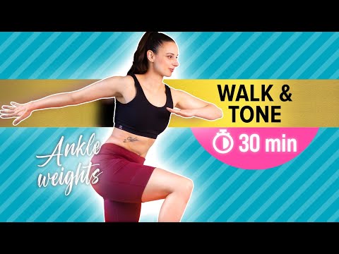30 min WALK & TONE workout (beginner friendly) - TECH HOUSE music, w/ankle weights, no repeats