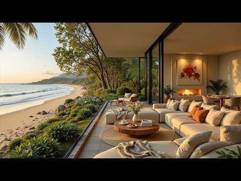 March Spring Jazz by Sea for Inner Peace | Quiet Jazz & Cozy Fireplace for Study, Work