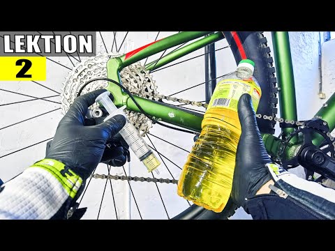 Lektion 2. Rapsöl statt Kettenöls auf dem Bike. Wie soll man die Kette pflegen und fetten.