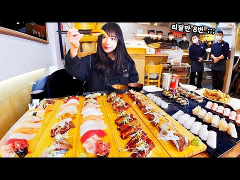How many sushi did I eat? 😲 8 refills? Eating show at a sushi restaurant in Sangam-dong.
