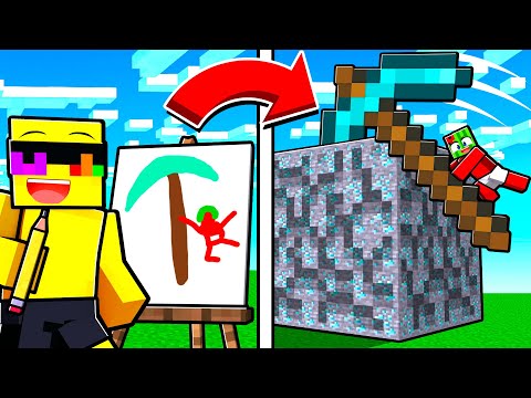 Drawing GIANT PICKAXE to Beat Minecraft