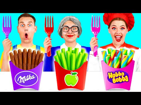 自分 vs おばあちゃんの料理チャレンジ | 面白い料理のコツ Fun Fun Challenge