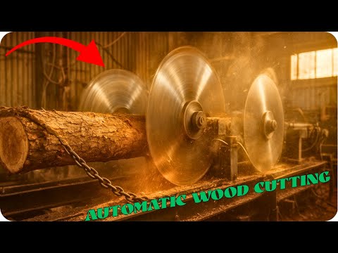 Extreme Power of Triple Blade Wood Saw — Automatic Sawmill Machine in Action | Wood Cutting Process