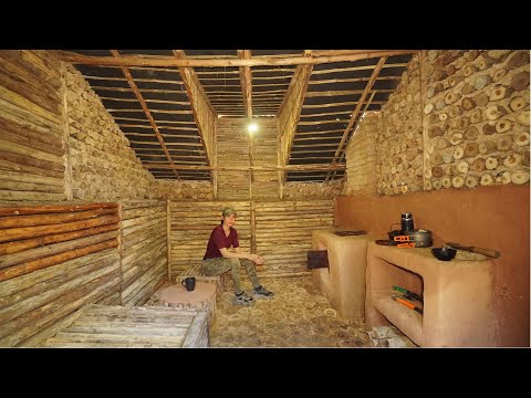 12 days I Building Complete Underground Dugout Bushcraft Shelter, Clay Fireplace