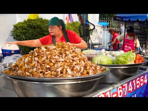 100kg Crispy Pork Sold Per Day! Crowds Queue For $1.40 Basil Stir Fry  - Thai Street Food