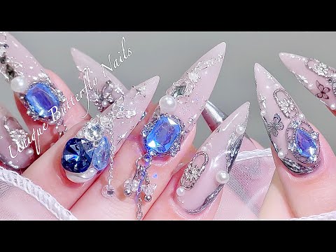 ⁺⊹˚.⋆힙한 무드의 유니크한 나비네일🦋✨⋆.˚⊹⁺/ 파우더네일 깔끔하게 하는 꿀팁!🙌🏻 / 네일팁연장 / 연장네일 / 네일아트 / 셀프네일 / 네일ASMR