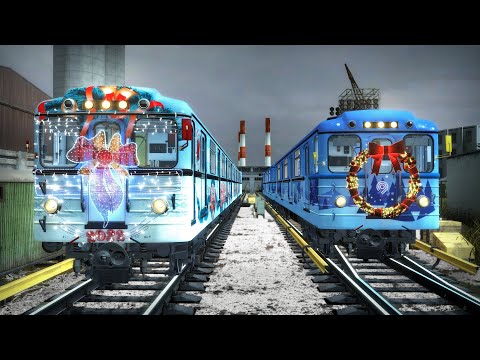 Два новогодних поезда Еж3 на Кольцевой линии в Metrostroi! Машинисты были к такому не готовы!