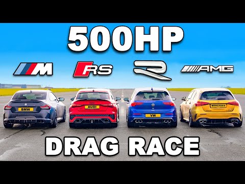 BMW M240i v AMG A45 v RS3 v Golf R: TUNED DRAG RACE