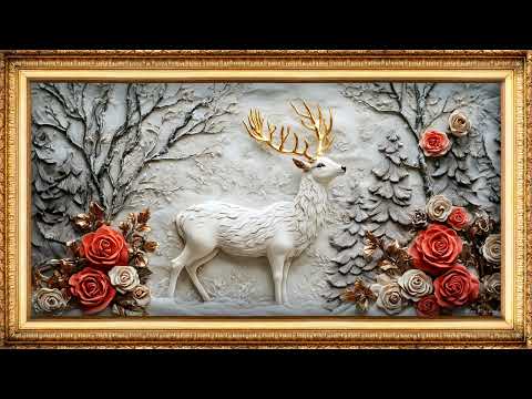Christmas TV Art | Majestic White Deer Winter Scene | Art Framed Screensaver | Art for Your TV | 4K