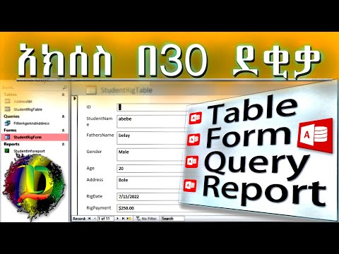 ቴብል ፤ ኩዌሪ ፤ ፎርም እና ሪፖርት በአንድ ቪዲዮ | Microsoft Access in 30 Minutes  - (Zizu Demx)