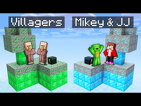 Villagers EMERALD vs Mikey & JJ DIAMOND SKYBLOCK Battle in Minecraft (Maizen)