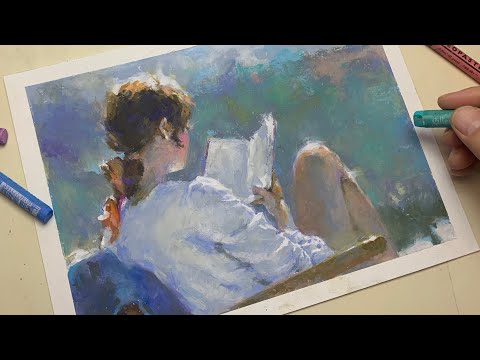 Drawing a Reading Girl with an Oil Pastel