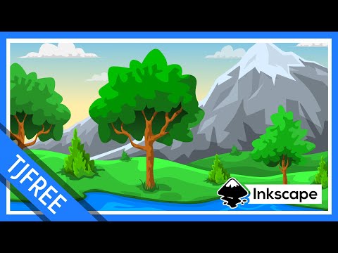 Inkscape | Tree &amp; Mountain Digital Drawing