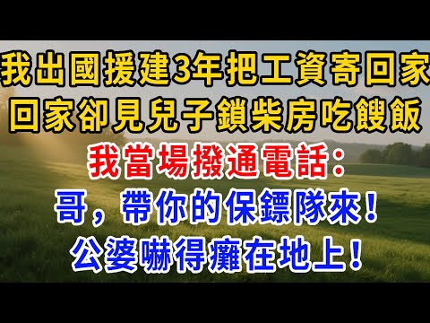 我出國援建 3 年，把所有工資寄回家，回家卻看見兒子被公婆鎖在柴房，吃餿飯，我當場撥通電話：“哥，帶你的保鏢隊來！” 公婆嚇得癱在地上！
