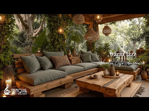 Warm Wooden Forest Porch Jazz | Relaxing Forest Coffee Shop Ambience with Soft Jazz for Relaxations