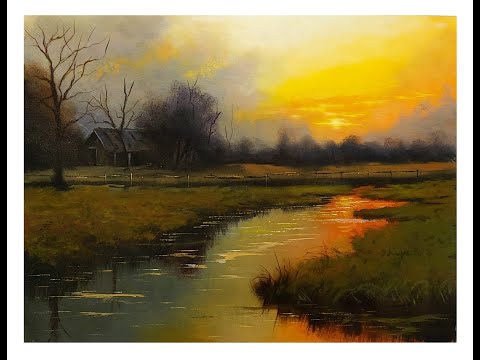 How to paint trees, grass, reflections, barn in tonalism a new lesson