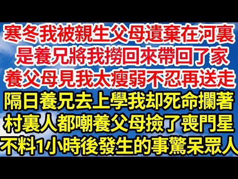 寒冬我被親生父母遺棄在河裏，是養兄將我撈回來帶回了家，養父母見我太瘦弱不忍再送走，隔日養兄去上學我却死命攔著，村裏人都嘲養父母撿了喪門星，不料1小時後發生的事驚呆眾人||笑看人生情感生活