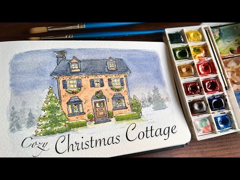 Ink and Watercolour tutorial for beginners(Step-by-step)| Draw a simple Christmas Cottage